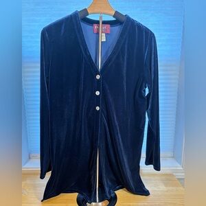 Holiday Ready Denim & Co.‎ Navy Stretch Velvet Top - Small